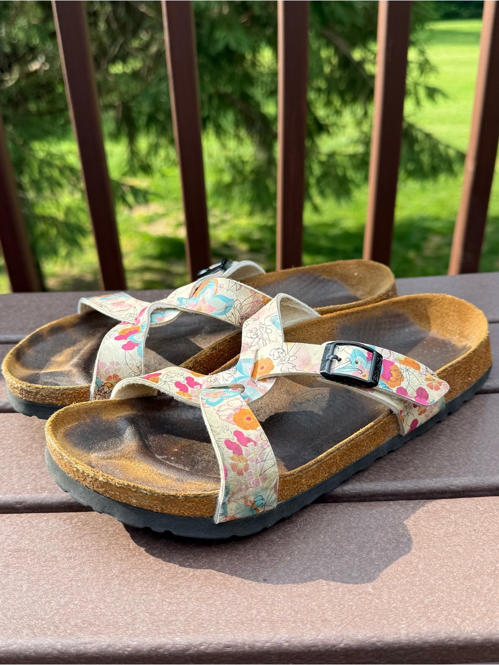 Disney Floral Cross-Strap Birkenstock Sandals in Cream Tinker Bell Women’s 6